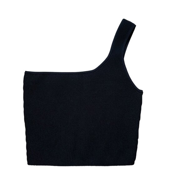 Quince Cropped One Shoulder Sweater Knit Tank Top Ribbed Black Size S - Picture 1 of 6